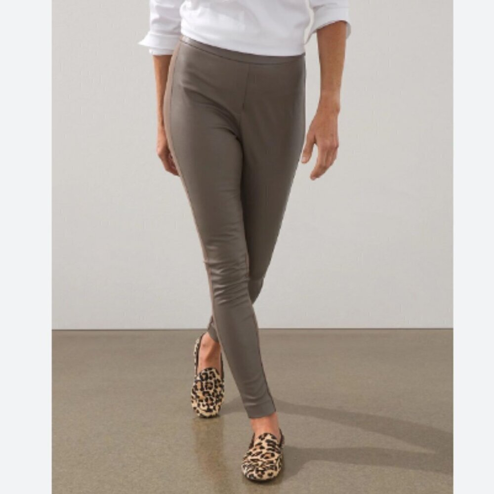 NWT Chico's Tan Faux-Leather Front Ponte Leggings Size L/12